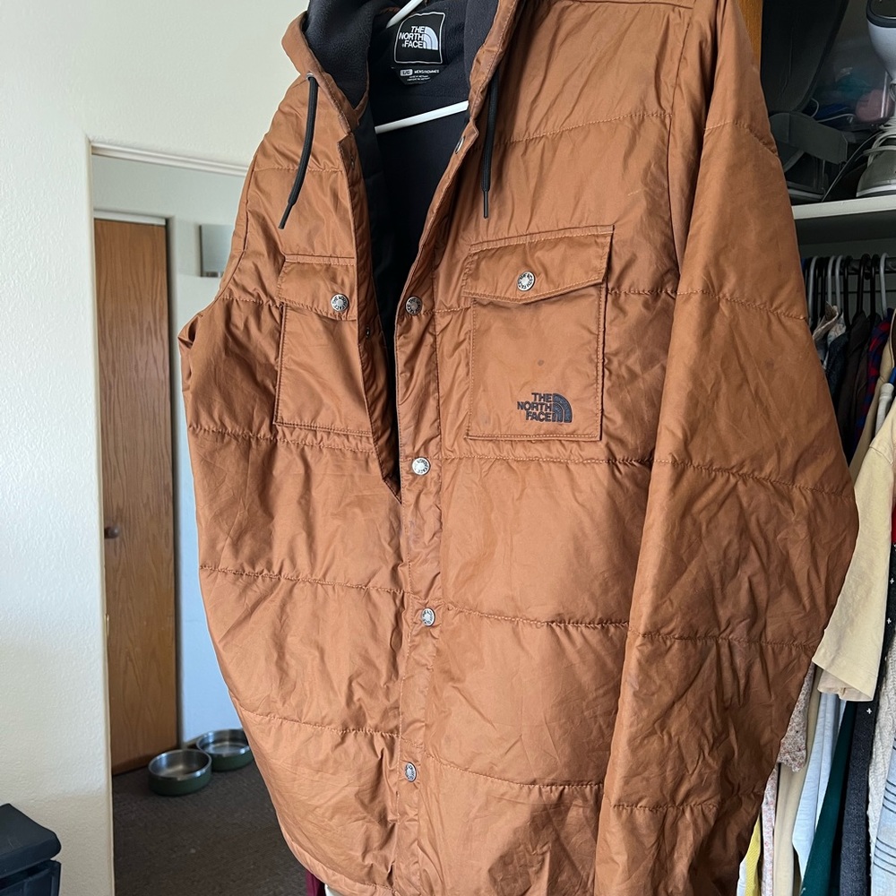 The North Face light puffy button-up hoodie jacket